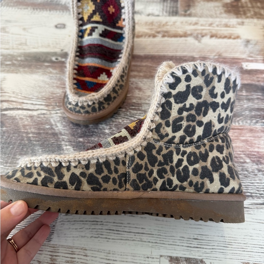 Very G Multicolor Patterned Ankle Booties with Leopard Trim - Picture 3 of 5